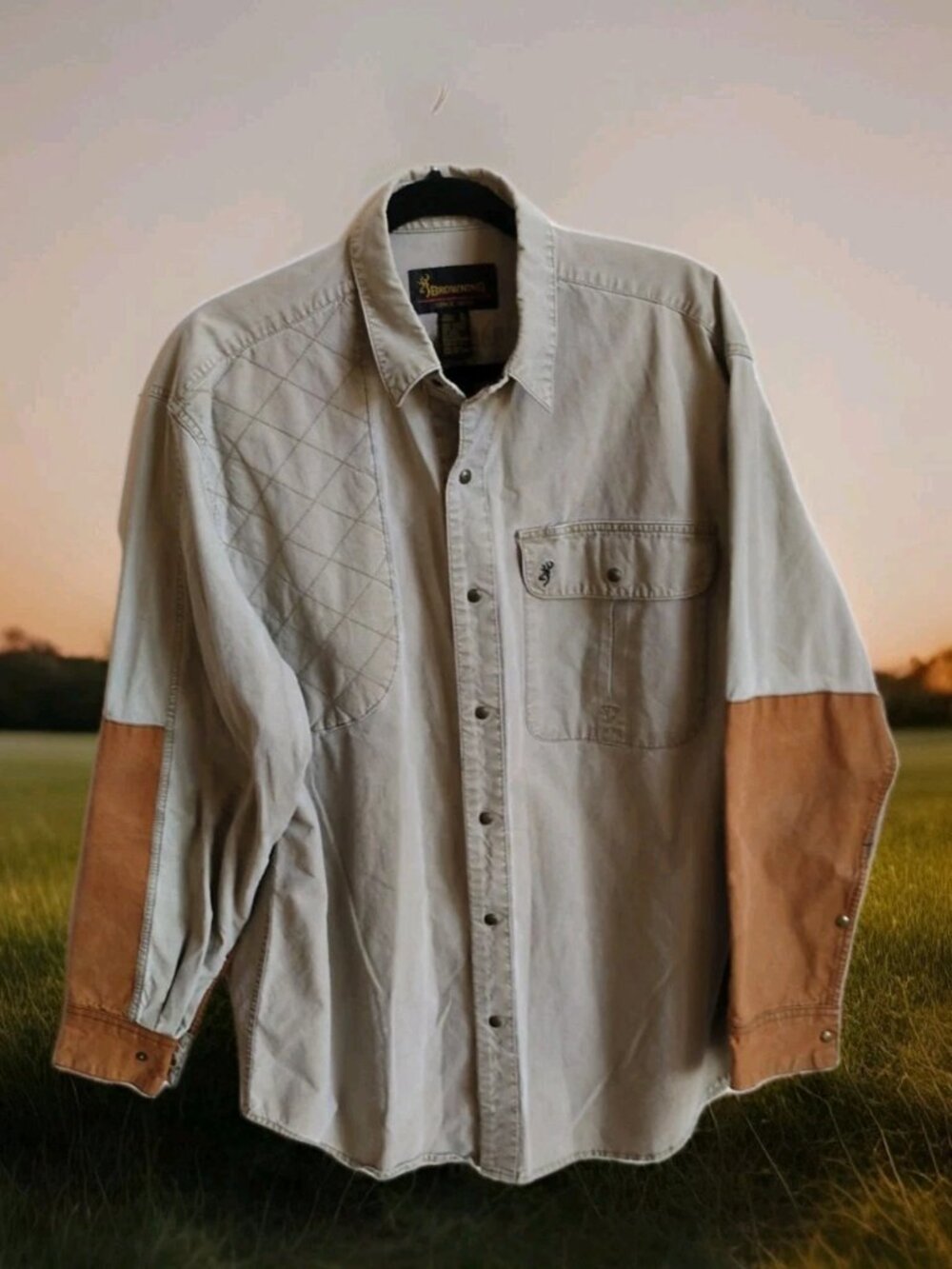 VTG Browning Men's XL Tall Super Naturals Snap Up Shirt Hunting Shooting Safari